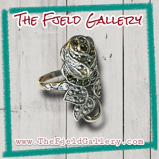 Vintage Sterling Silver & Marcasite Rose Ring
