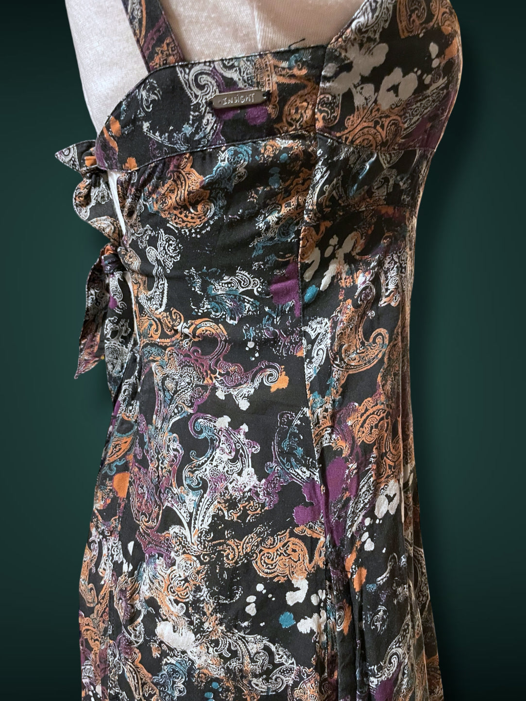 1990’s Black & White Paisley Print w Purple, Teal & Rust Bleach Splash Sundress