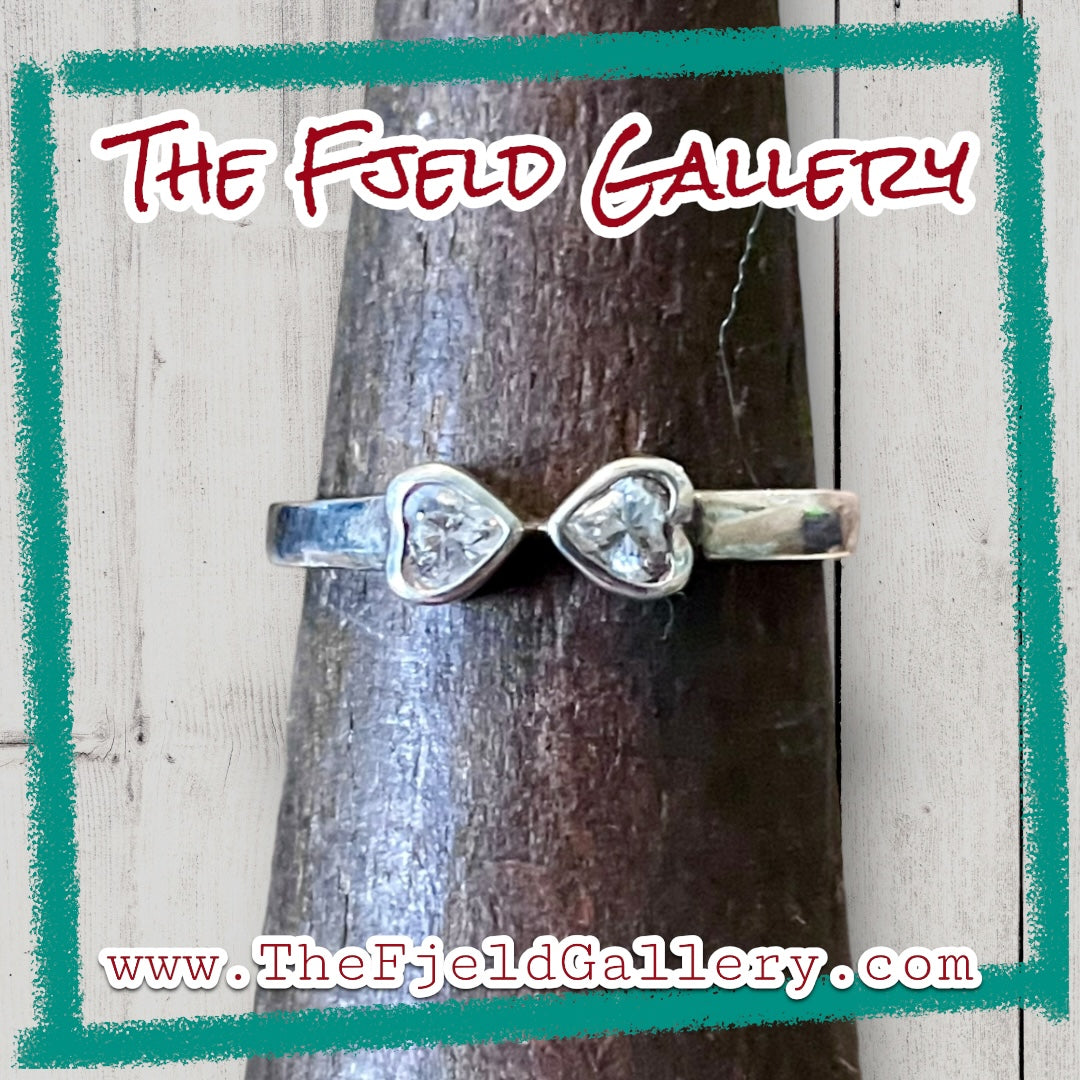 Double Heart Zircon Sterling Silver Ring