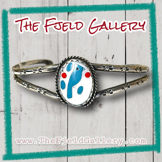 Zuni Native American Sterling Silver Blue Jay Inlay Cuff Bracelet