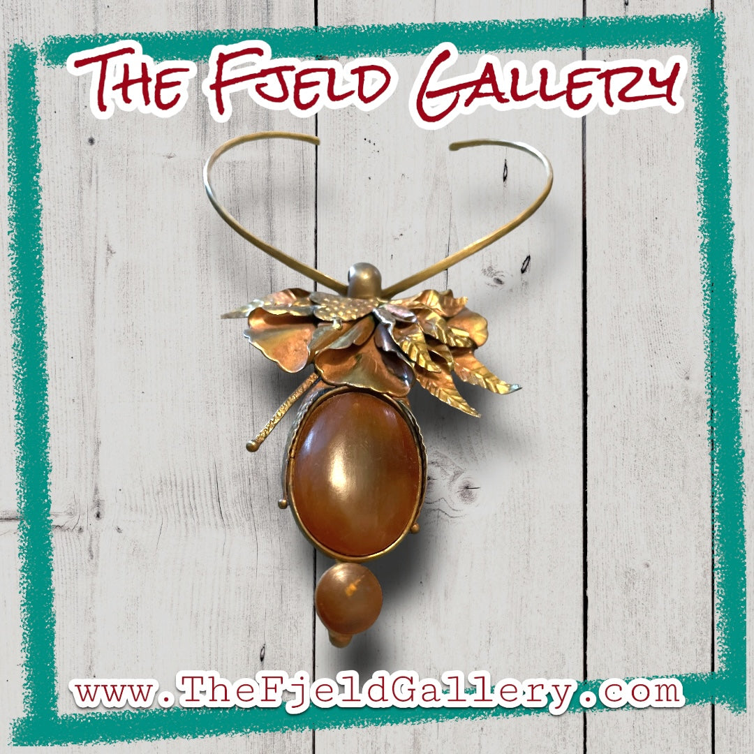 Eleganté Brass Amber Barbaric Choker Floral Necklace