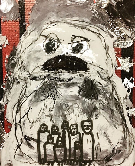 “Leader Supreme add Guac” mixed media reverse print on canvas & acrylic 16”x12”