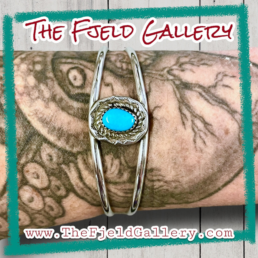 Vintage Native American Turquoise Sterling Silver Cuff Bracelet