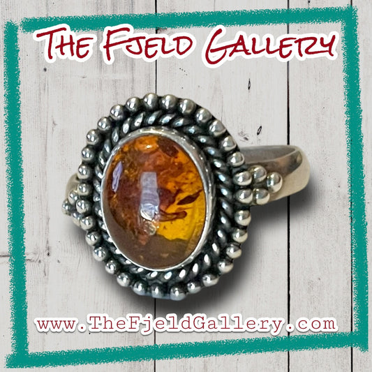 Amber Sterling Silver Vintage Ring