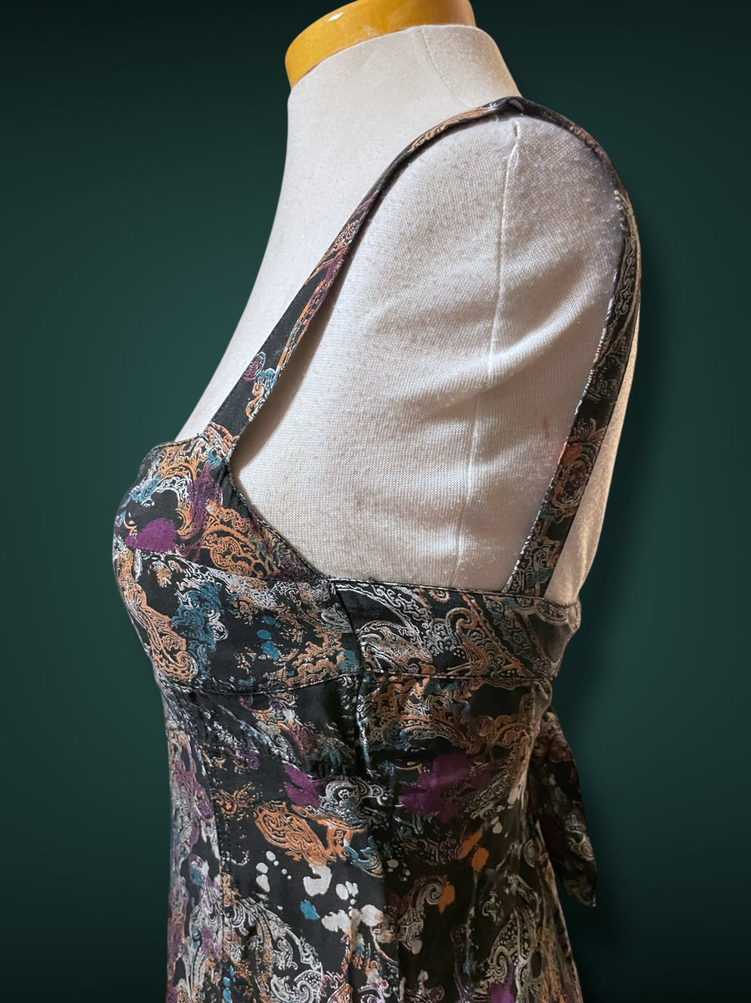 1990’s Black & White Paisley Print w Purple, Teal & Rust Bleach Splash Sundress
