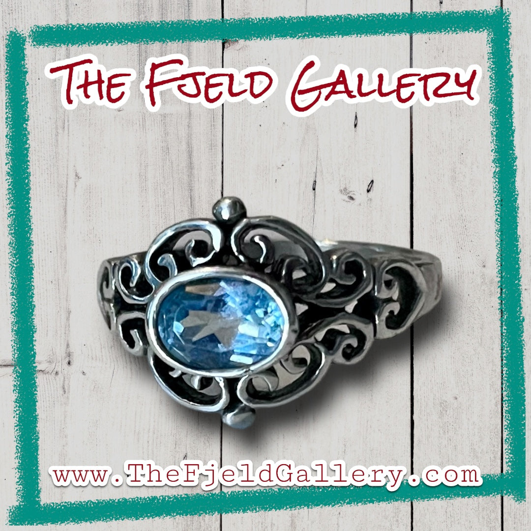 Aquamarine Modernist Flourish Sterling Silver Ring