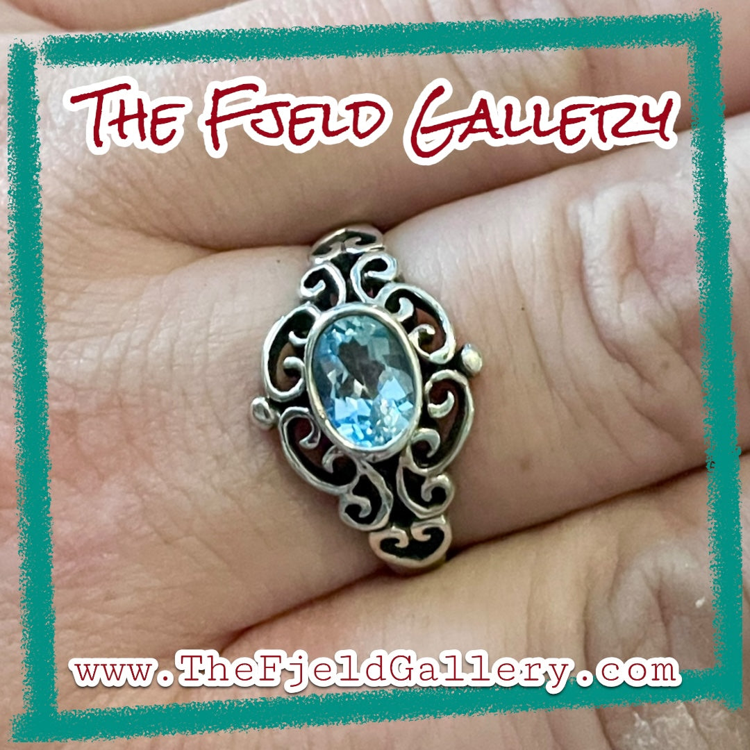 Aquamarine Modernist Flourish Sterling Silver Ring