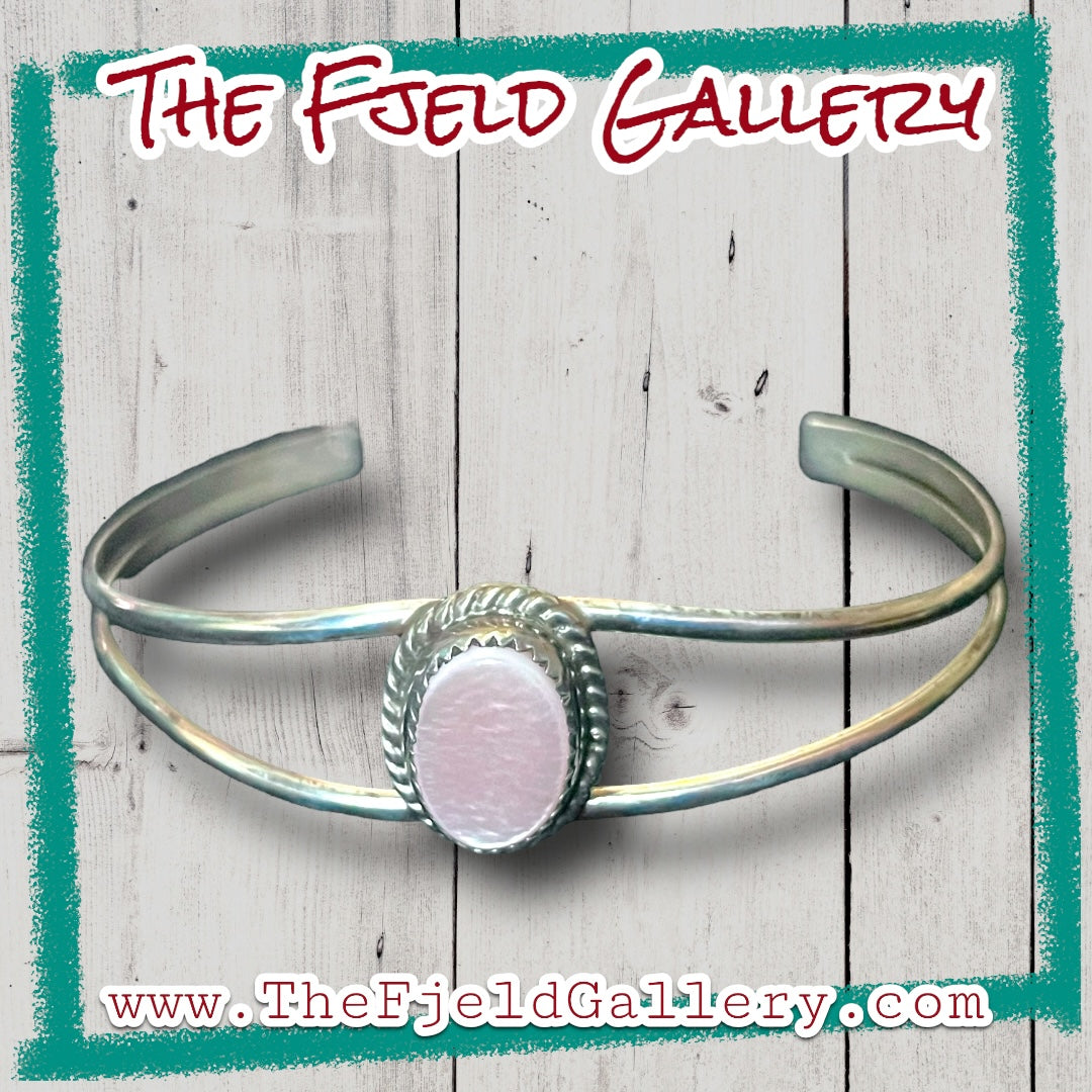 Pink Mother of Pearl Vintage Sterling Silver Native American Cuff Bracelet