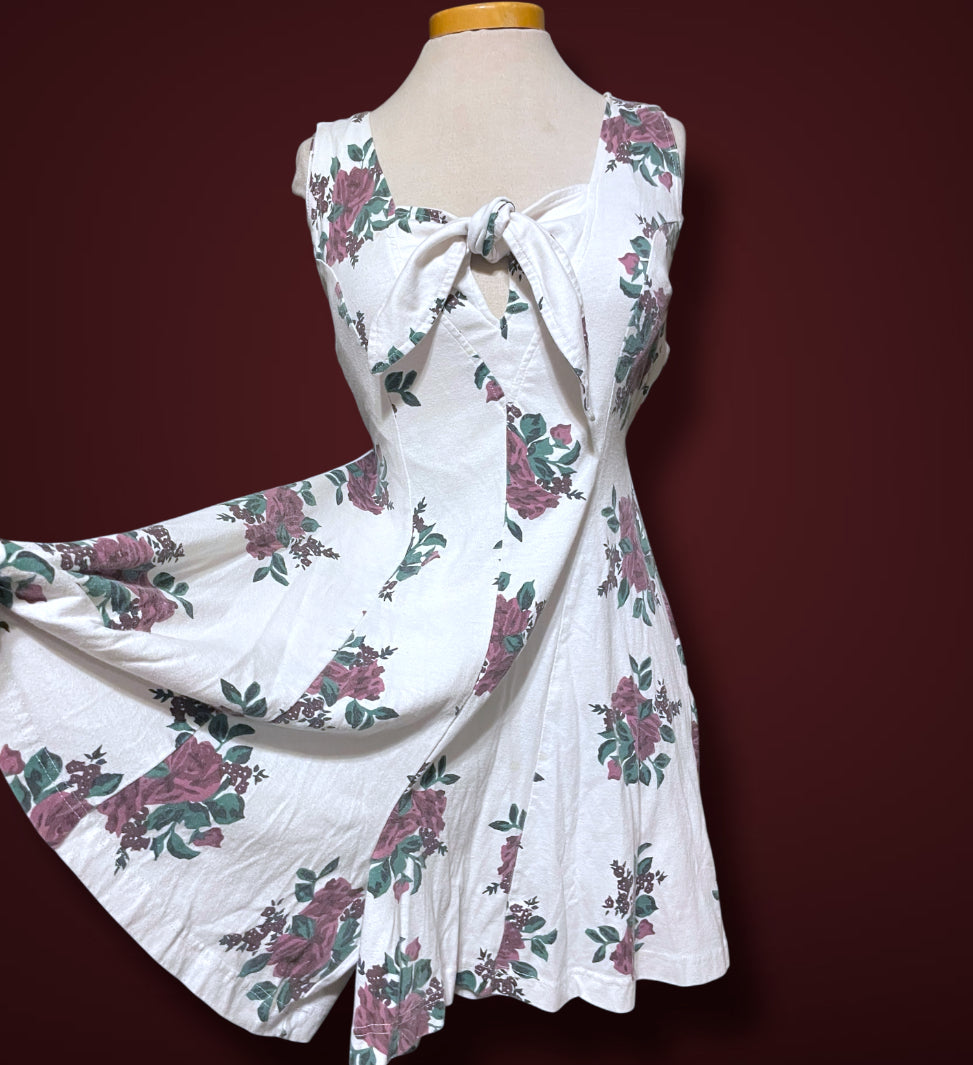 1990’s White & Purple Rose Print Tank Top Romper Jumpsuit