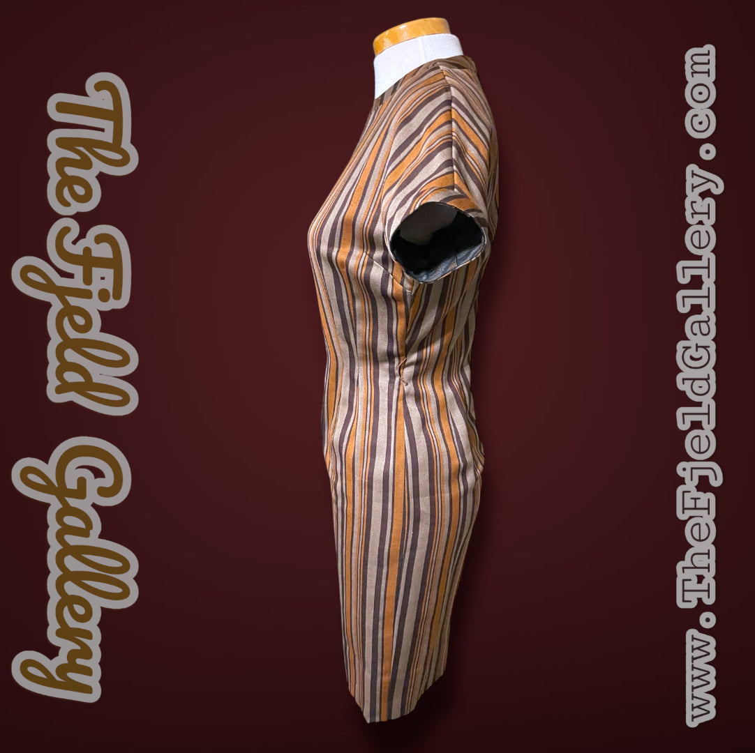 Amazing 1970’s Striped Brown, Tan & Orange Short Sheath Dress