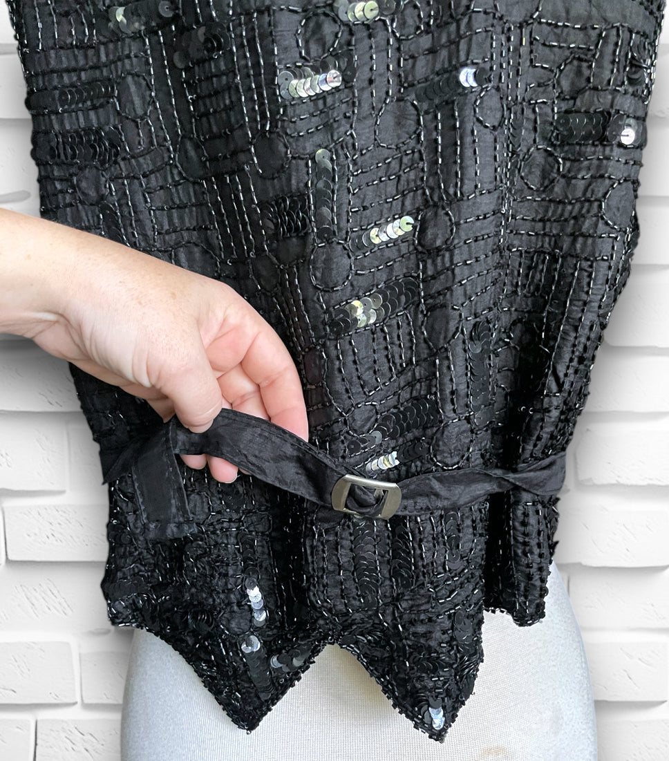 Vintage Black Beaded & Sequin Vest