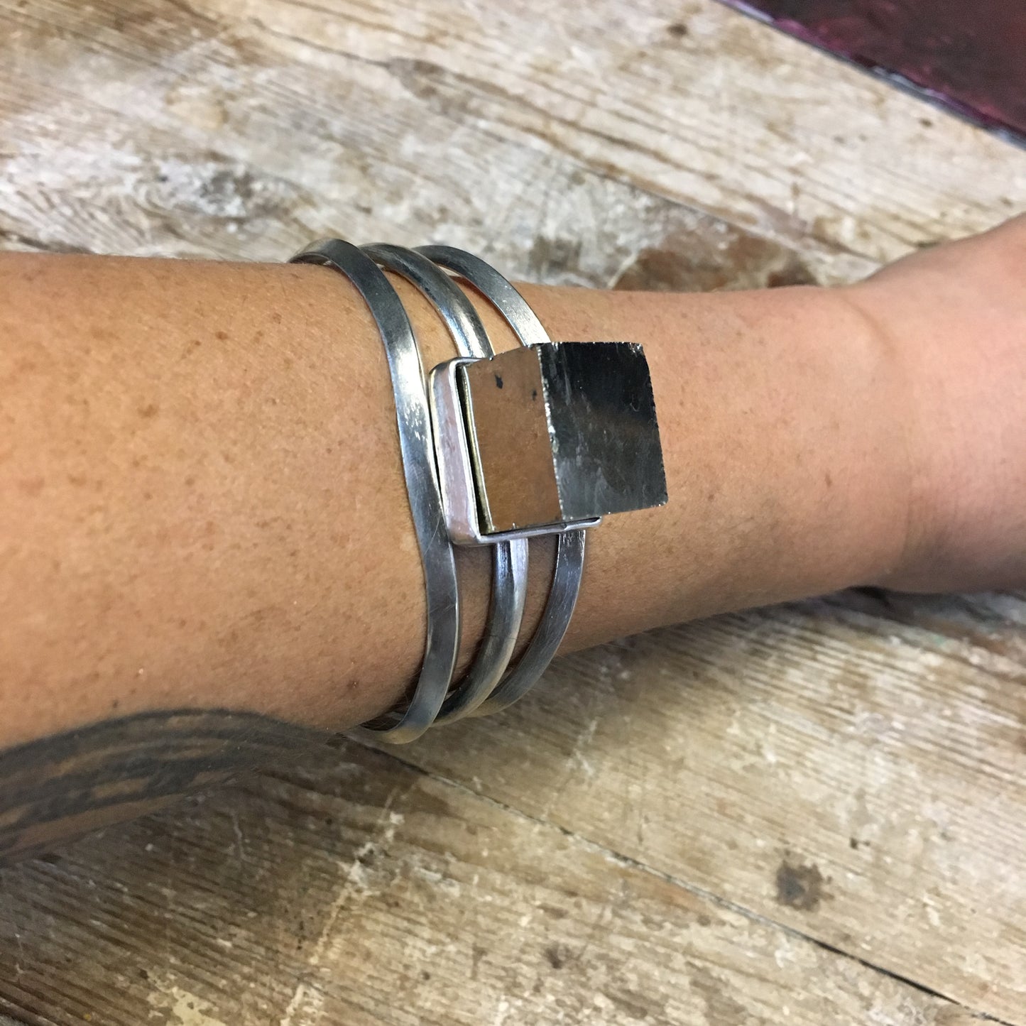 Handmade Pyrite Gemstone Sterling Silver Cuff Bracelet