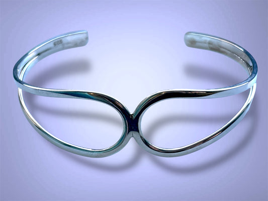 Vintage Solid Sterling Silver Geometric Double Teardrop Cuff Bracelet