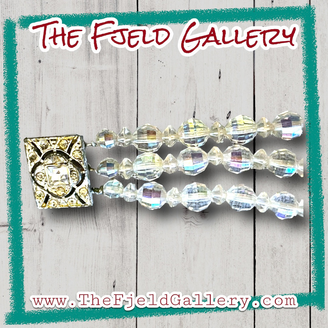 Aurora Borealis Faceted Crystal Beaded 3 Strand Bracelet