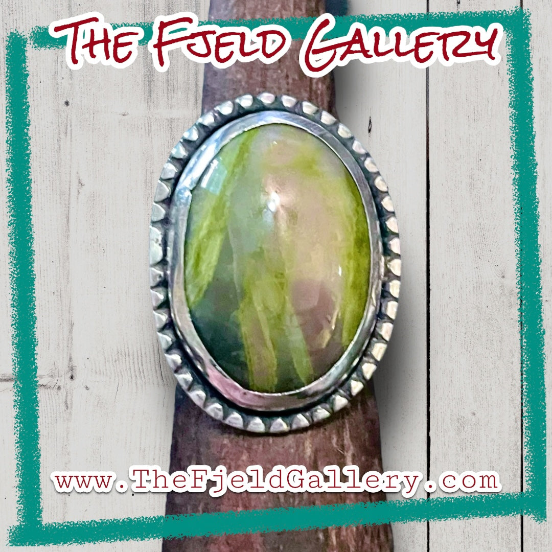 Handmade Serpentine Gemstone Cabochon Sterling Silver Ring