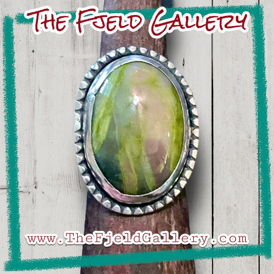 Handmade Serpentine Gemstone Cabochon Sterling Silver Ring