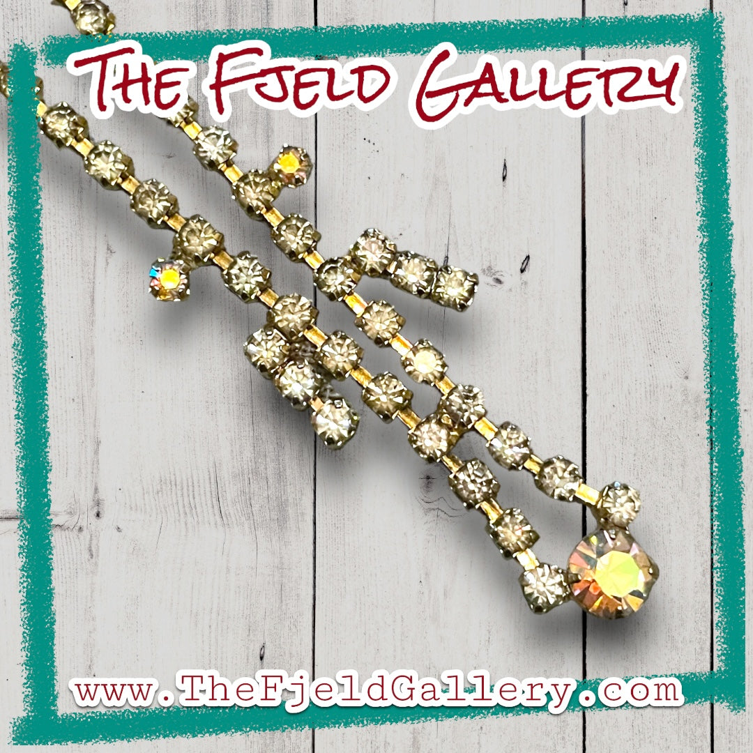 Hollywood Regency Aurora Borealis Crystal Rhinestone Silver Expansion Choker Necklace