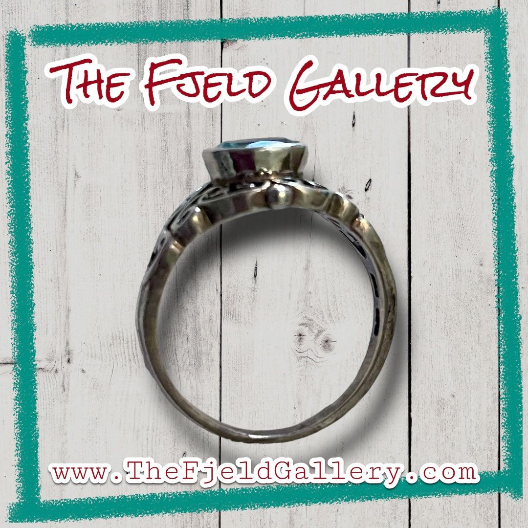 Aquamarine Modernist Flourish Sterling Silver Ring