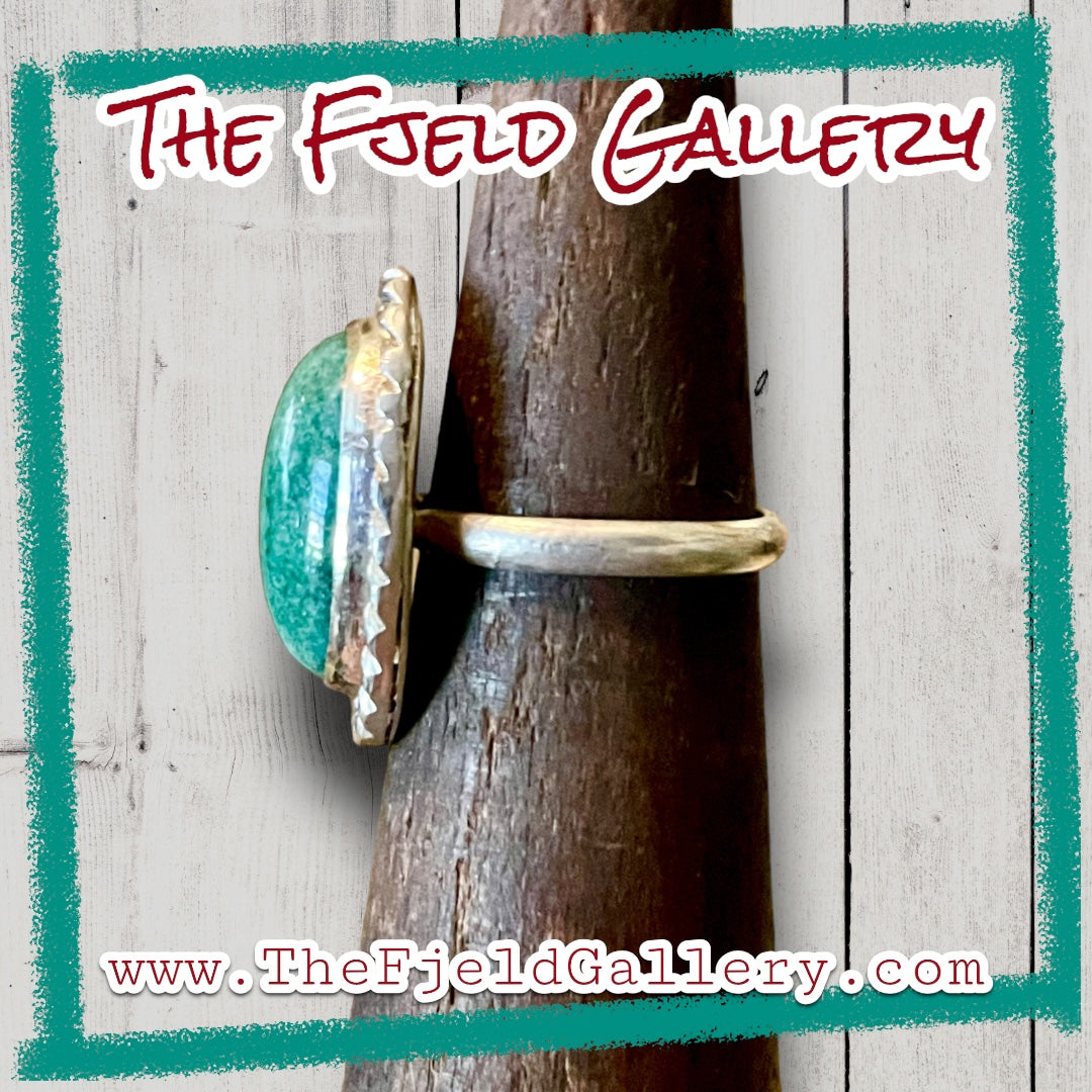 Amazonite Sparkling Blue Cabochon Handmade Sterling Silver Ring