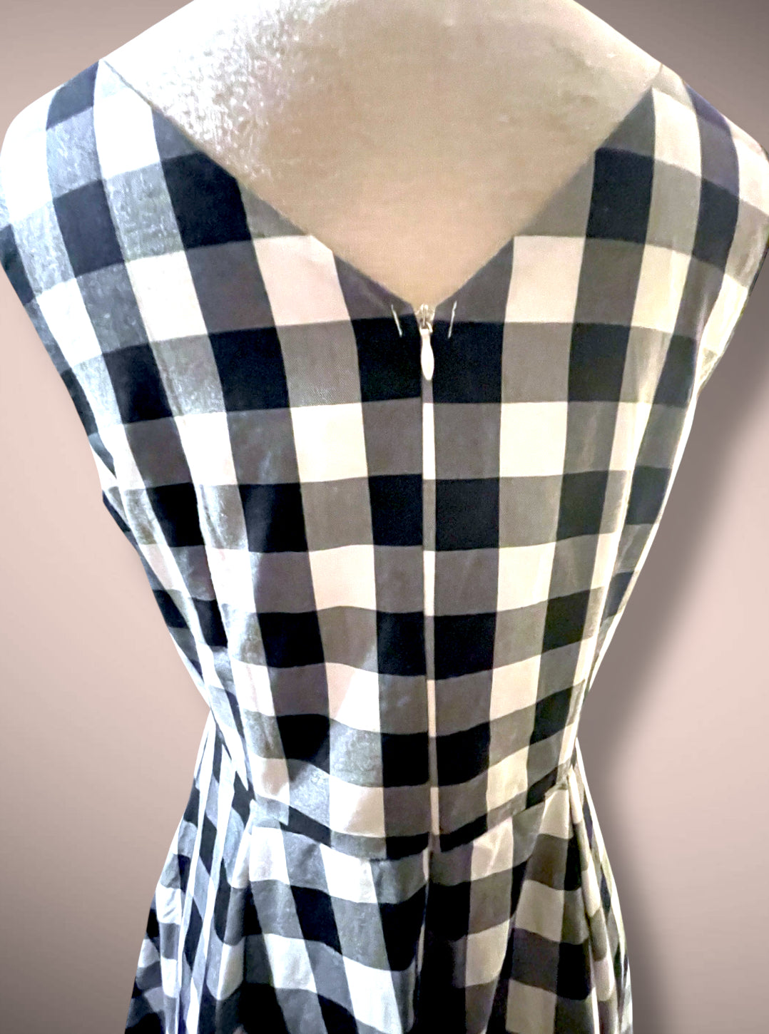 Vintage Gingham Black & White Picnic Plaid Tank A Line Rockabilly Dress