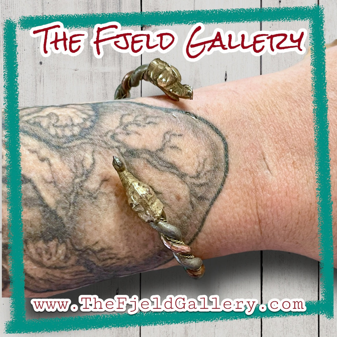 Antique Mixed Metal Copper, Brass & Silver Elephant Head Bypass Bracelet