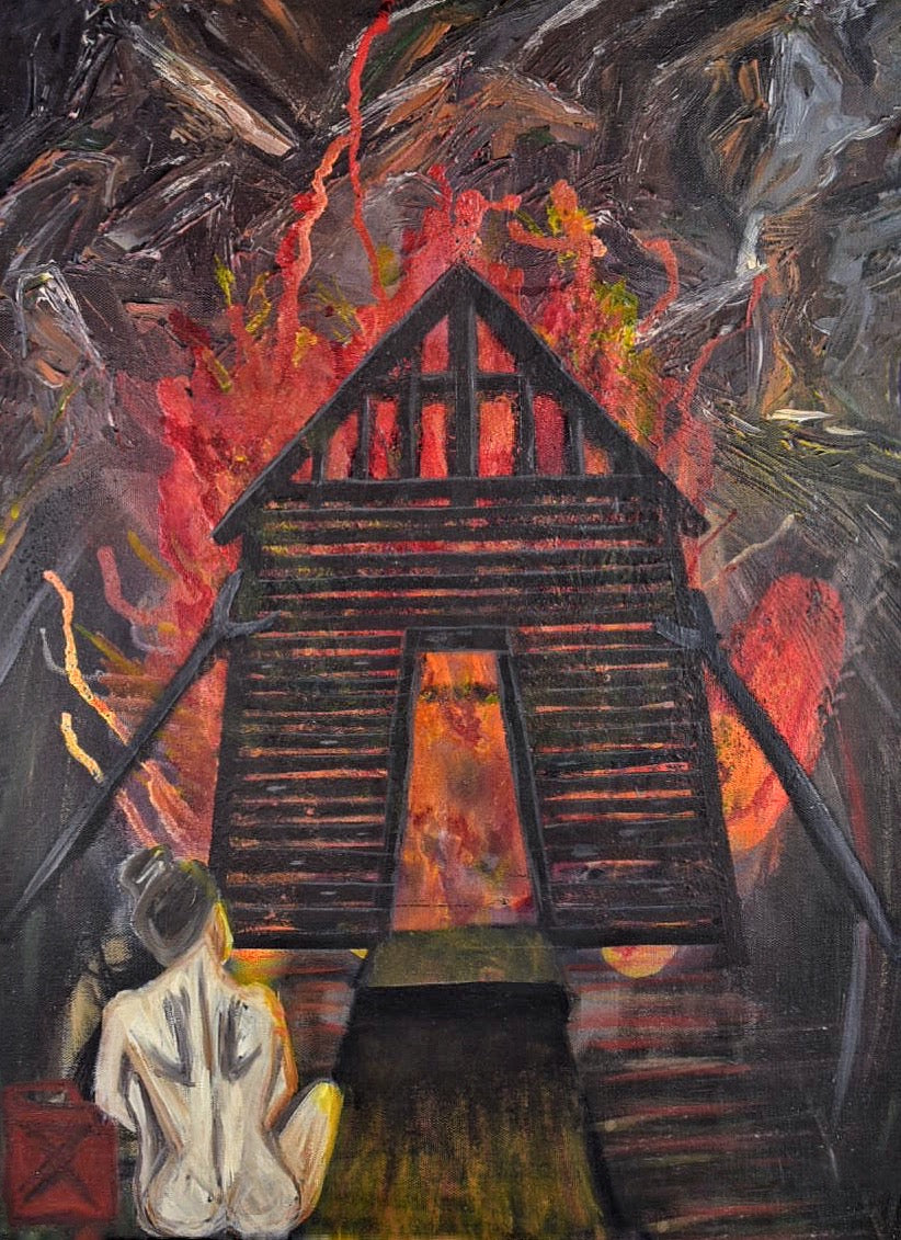 Mixed Media Painting on Canvas “Burn It All Down” 36” x 24”