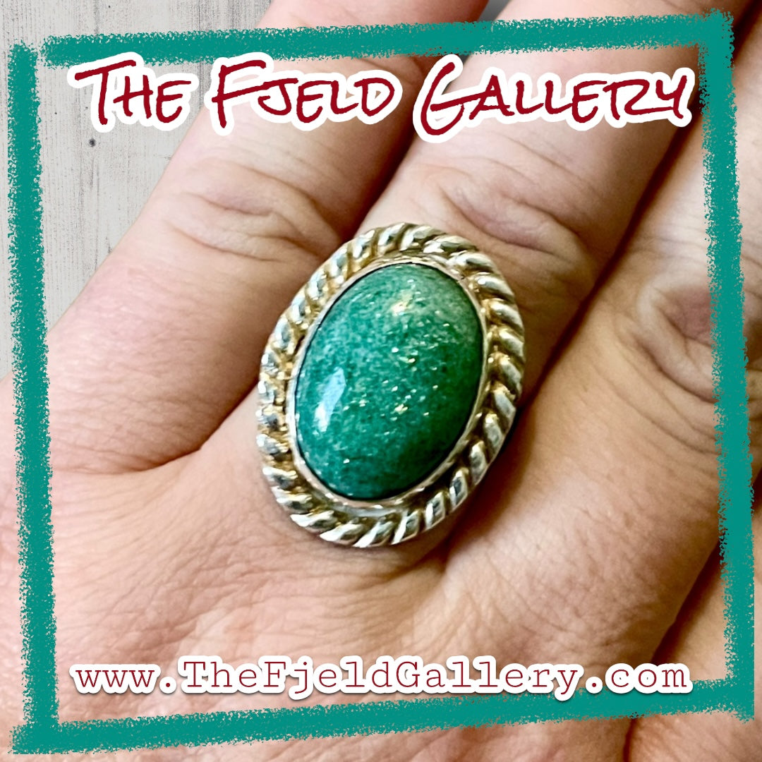 Amazonite Sparkling Blue Cabochon Handmade Sterling Silver Ring