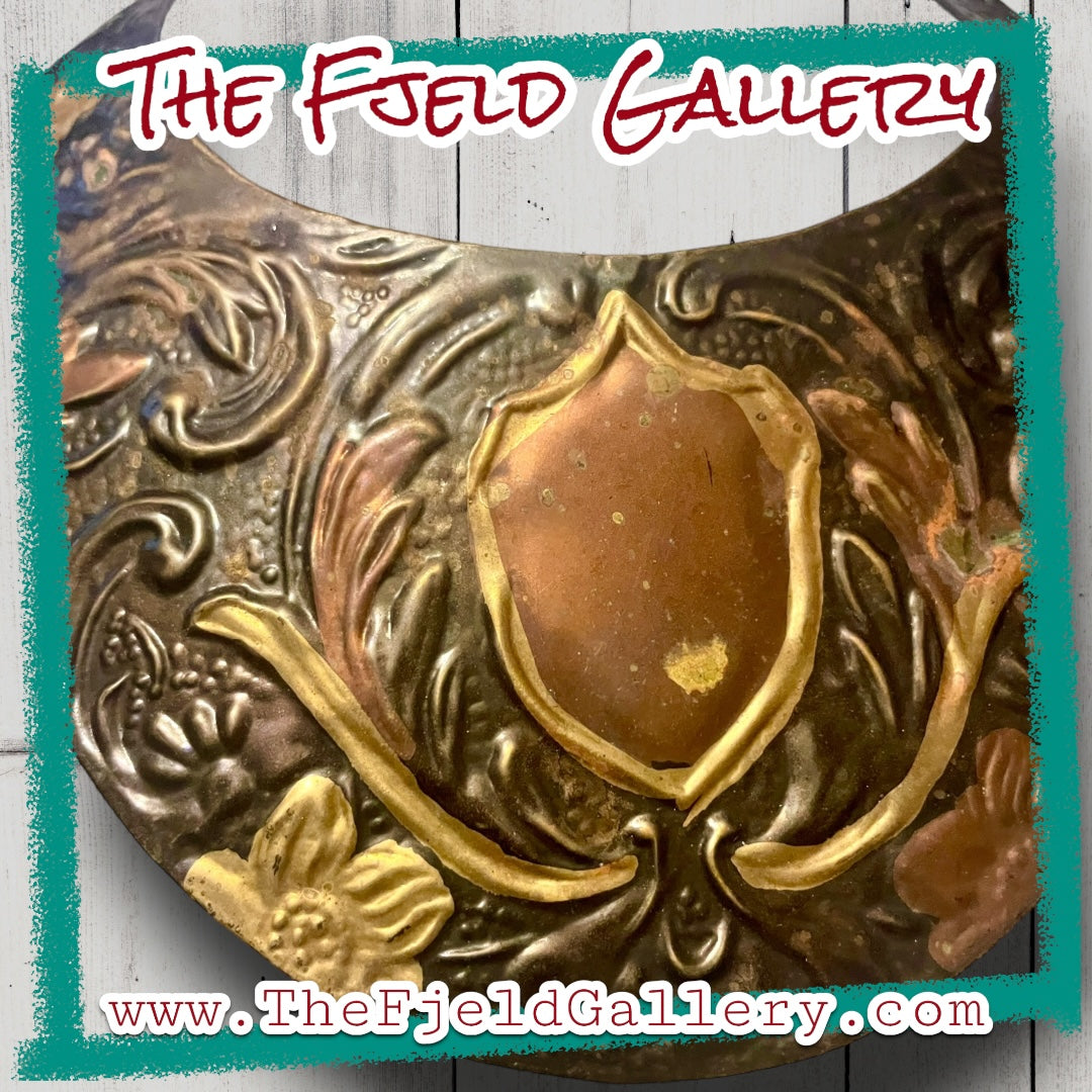 1970’s Runway Copper Mixed Metal Flourish Shield Neck Cuff Bib Necklace