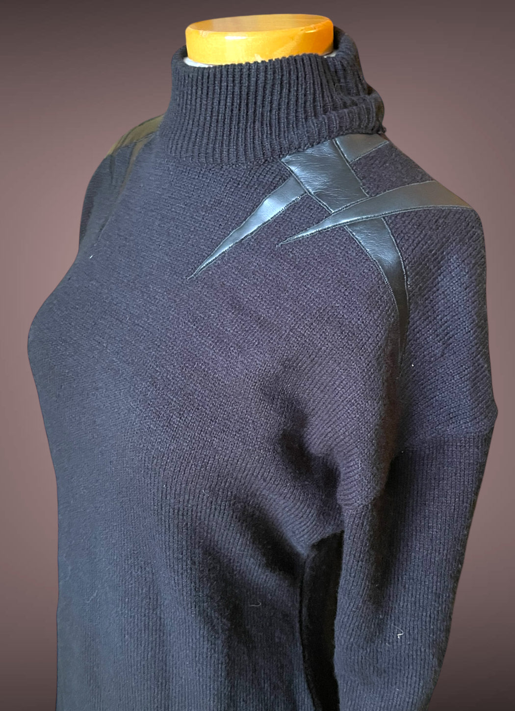 1980’s Amilano Black Sweater Dress w/ Geometric Faux Leather Shoulder Detail