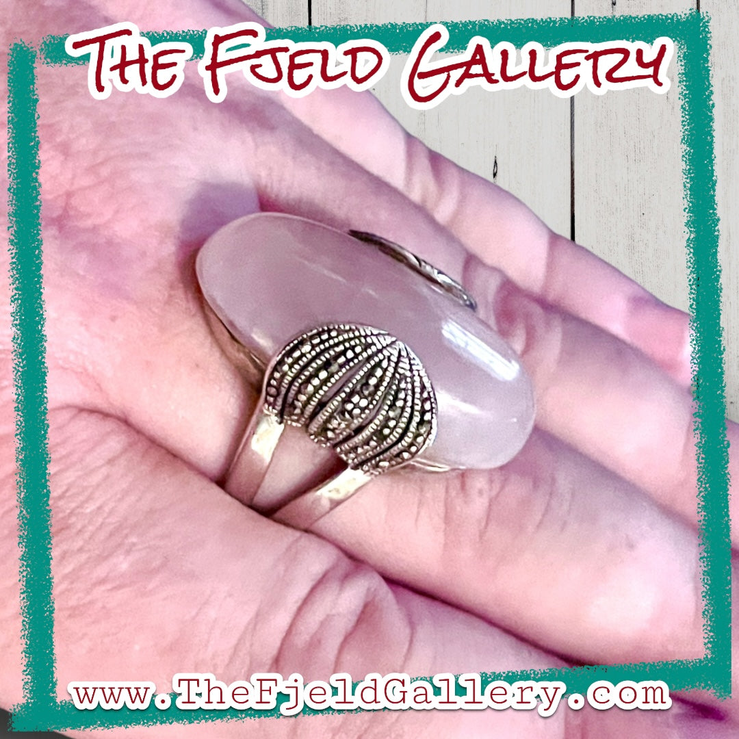 Rose Quartz & Marcasite Sterling Silver Ring
