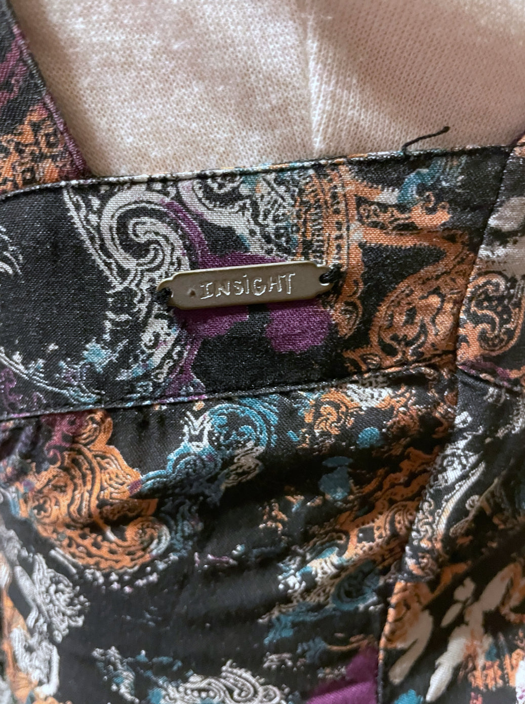 1990’s Black & White Paisley Print w Purple, Teal & Rust Bleach Splash Sundress