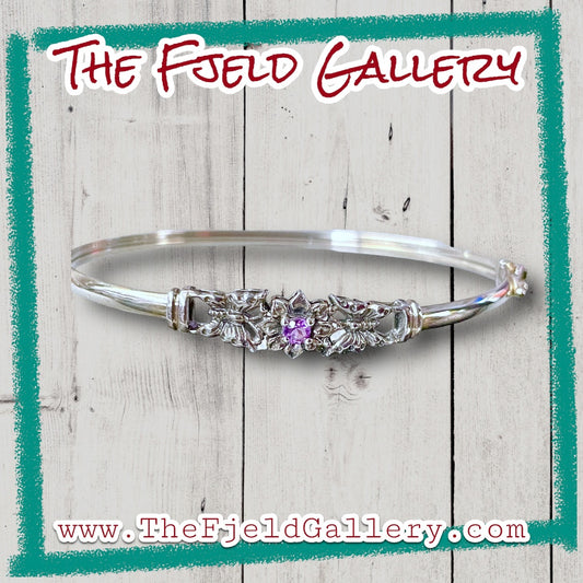 Vintage Amethyst Butterfly Sterling Silver Bangle Bracelet