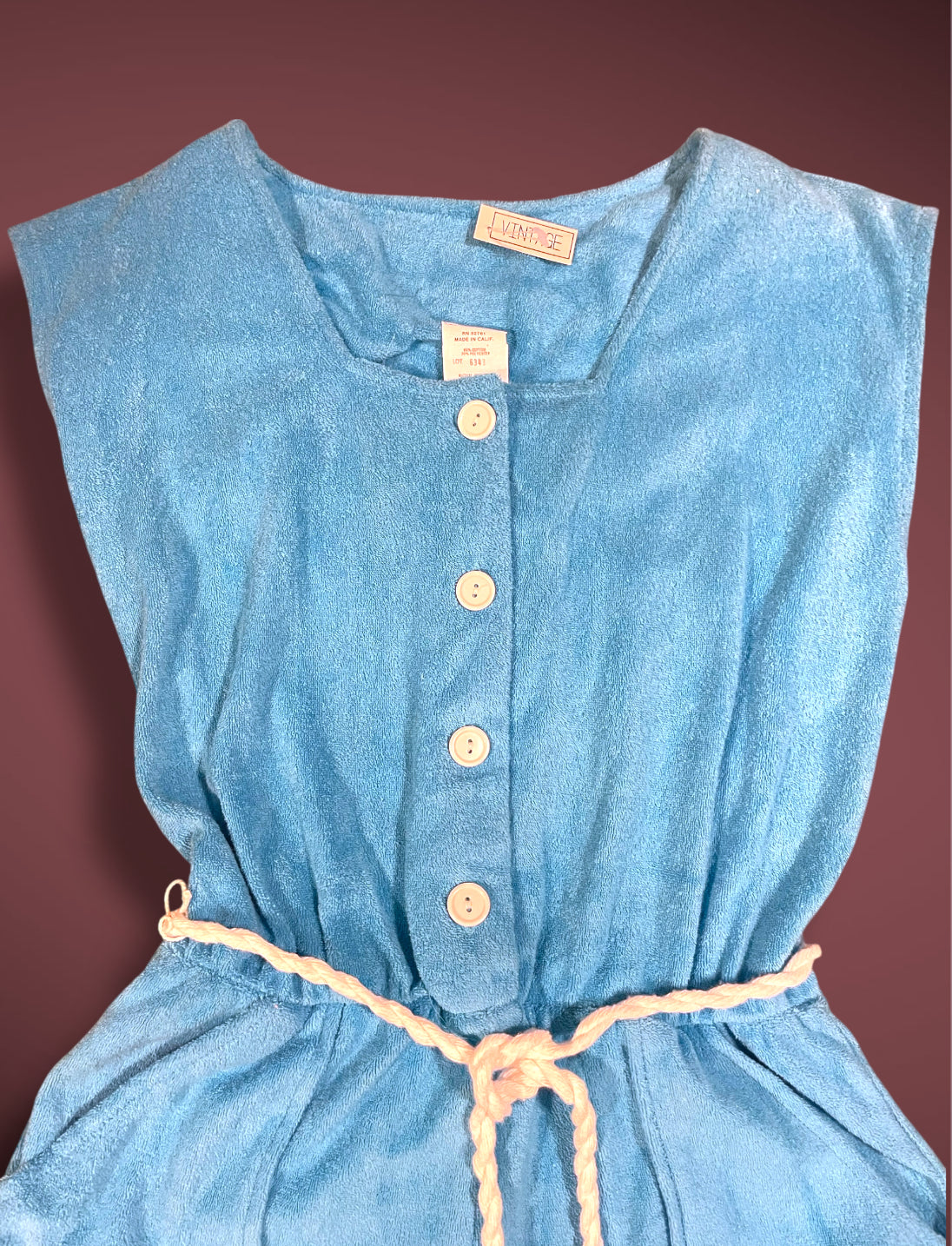 Vintage 1990’s Purple Terrycloth Button Up Jumpsuit Romper w/ Pockets