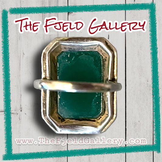 Art Deco Chrysoprase Sterling Silver Marcasite Square Ring