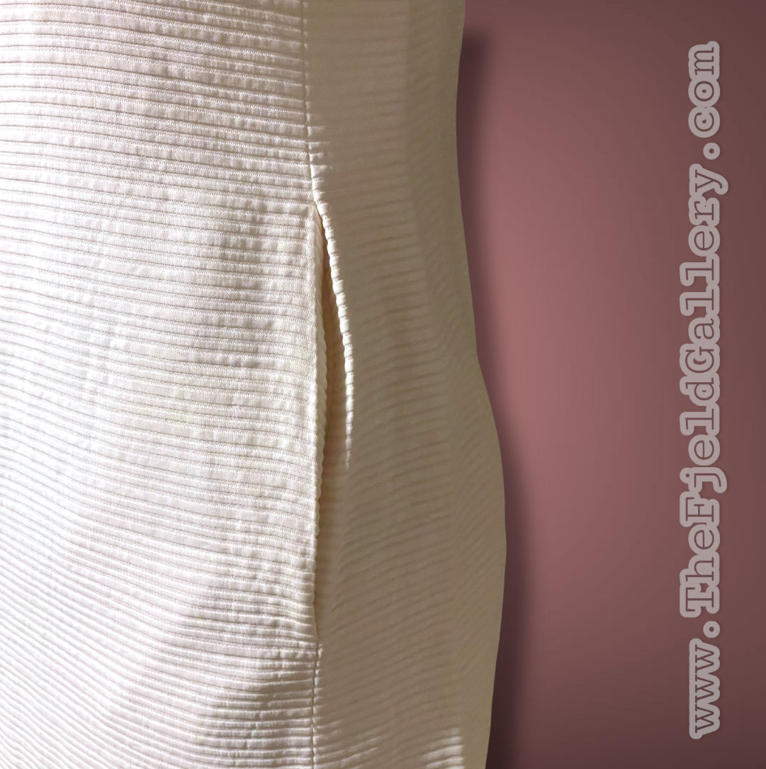 1960’s White Ribbed Texture Square Neck Pockets Sheath Dress