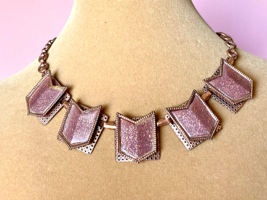 Vintage Copper & Foil Confetti Lucite Choker Necklace