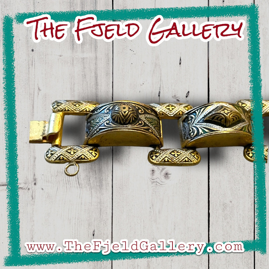 Vintage Italian Damascene Hollow Work Link Bracelet