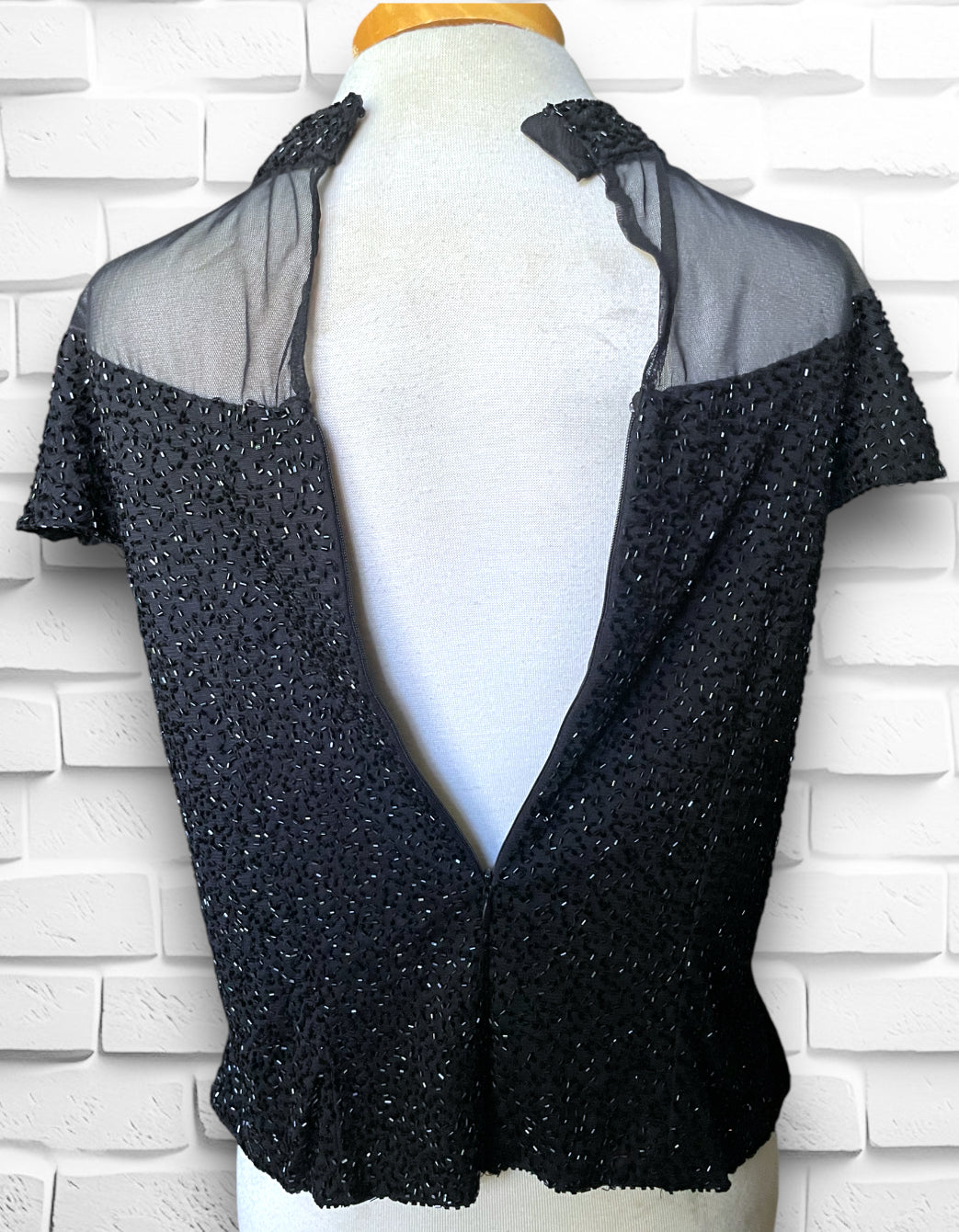 Vintage Black Transparent Sweetheart Bust Seed Bead Blouce