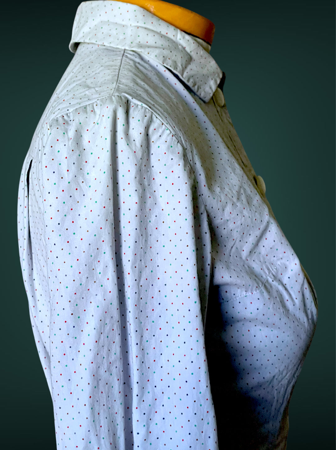 1960 A-Line Red, Blue & Green Polka Dot Button up Shirt Full Skirt Pocket Dress