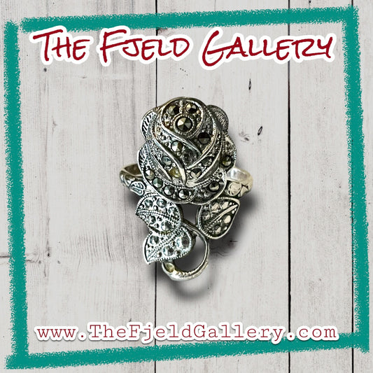 Vintage Sterling Silver & Marcasite Rose Ring