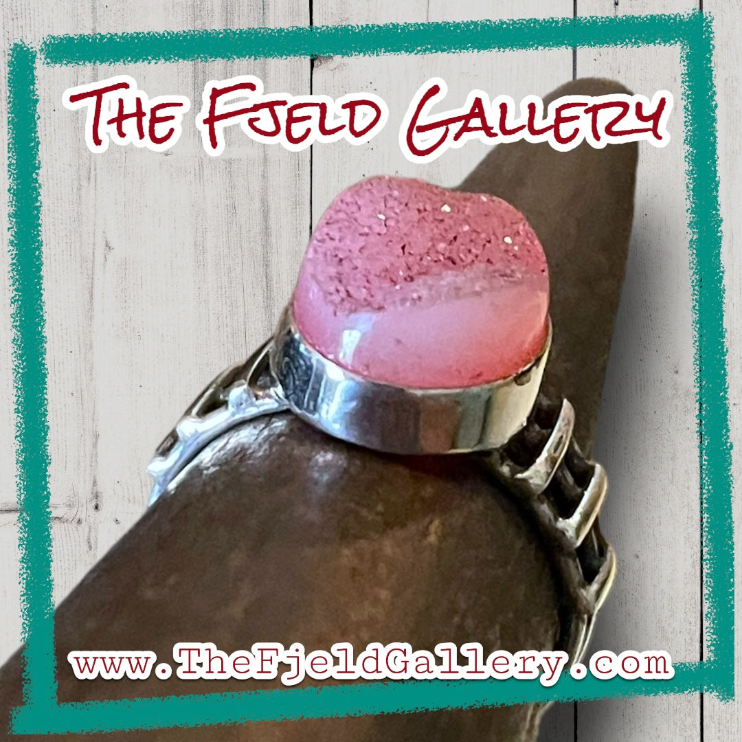 Pink Geode Agate Sterling Silver Ring