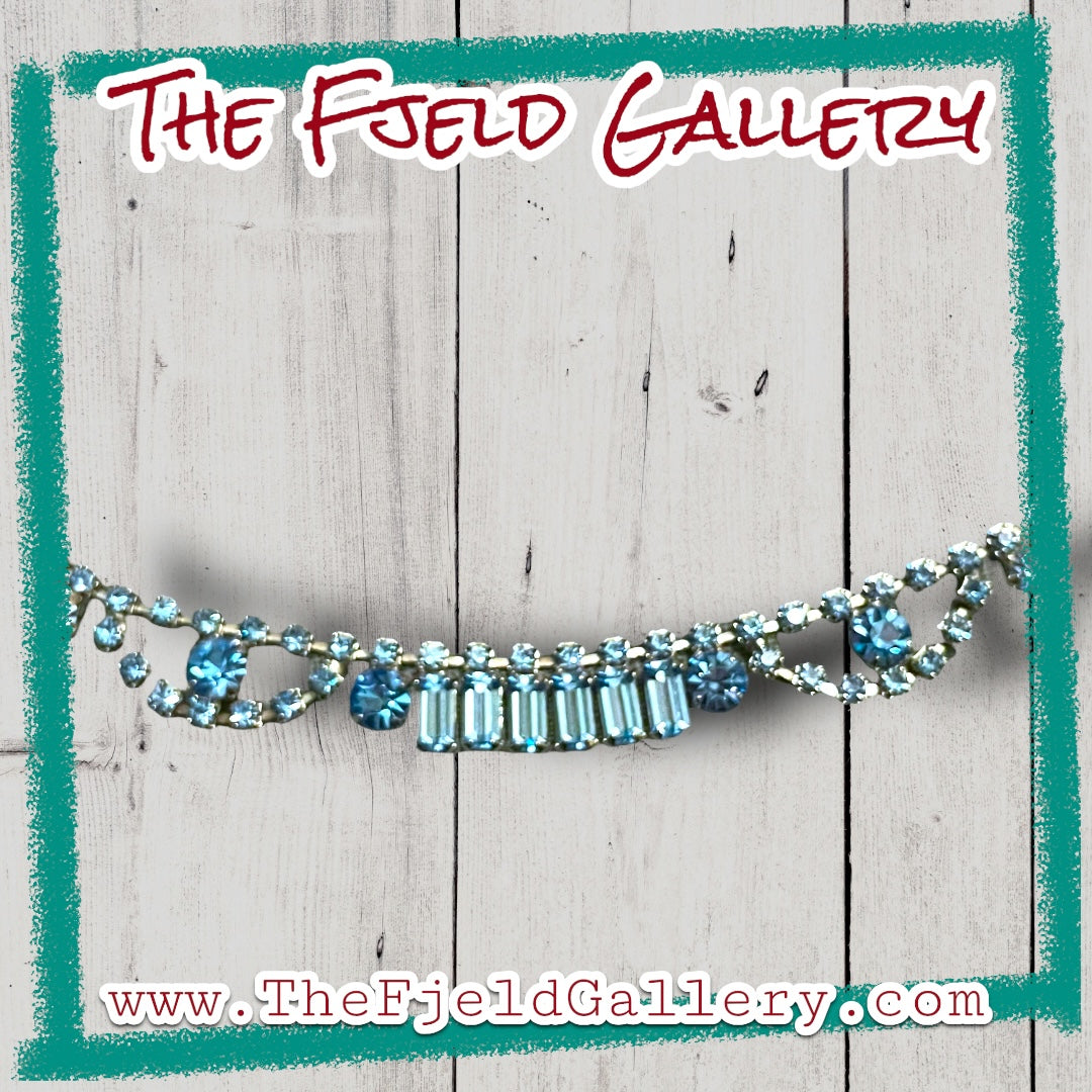 Baby Blue Crystal Rhinestone Silver Prong Set Choker Necklace