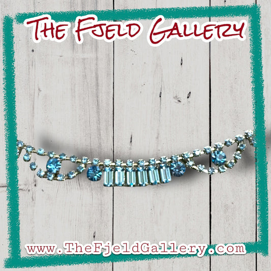 Baby Blue Crystal Rhinestone Silver Prong Set Choker Necklace