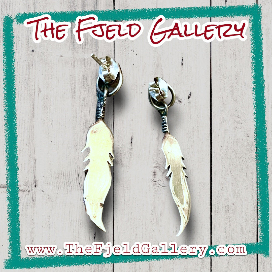 Native American Vintage Turquoise Feather Dangle Earrings
