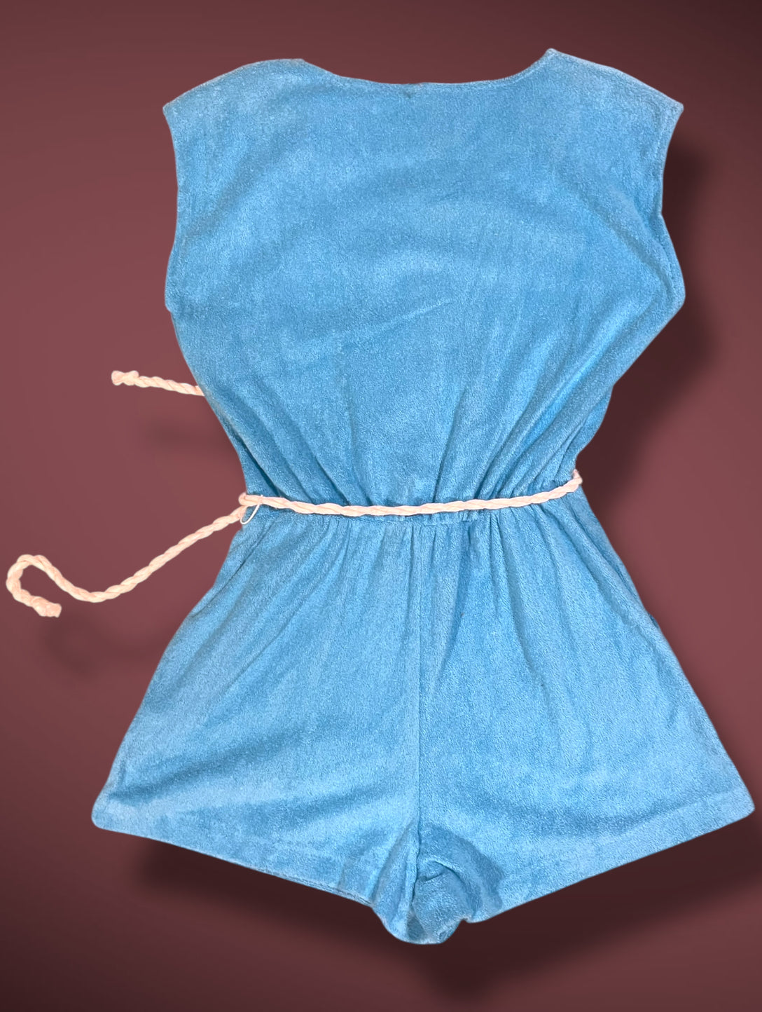 Vintage 1990’s Purple Terrycloth Button Up Jumpsuit Romper w/ Pockets