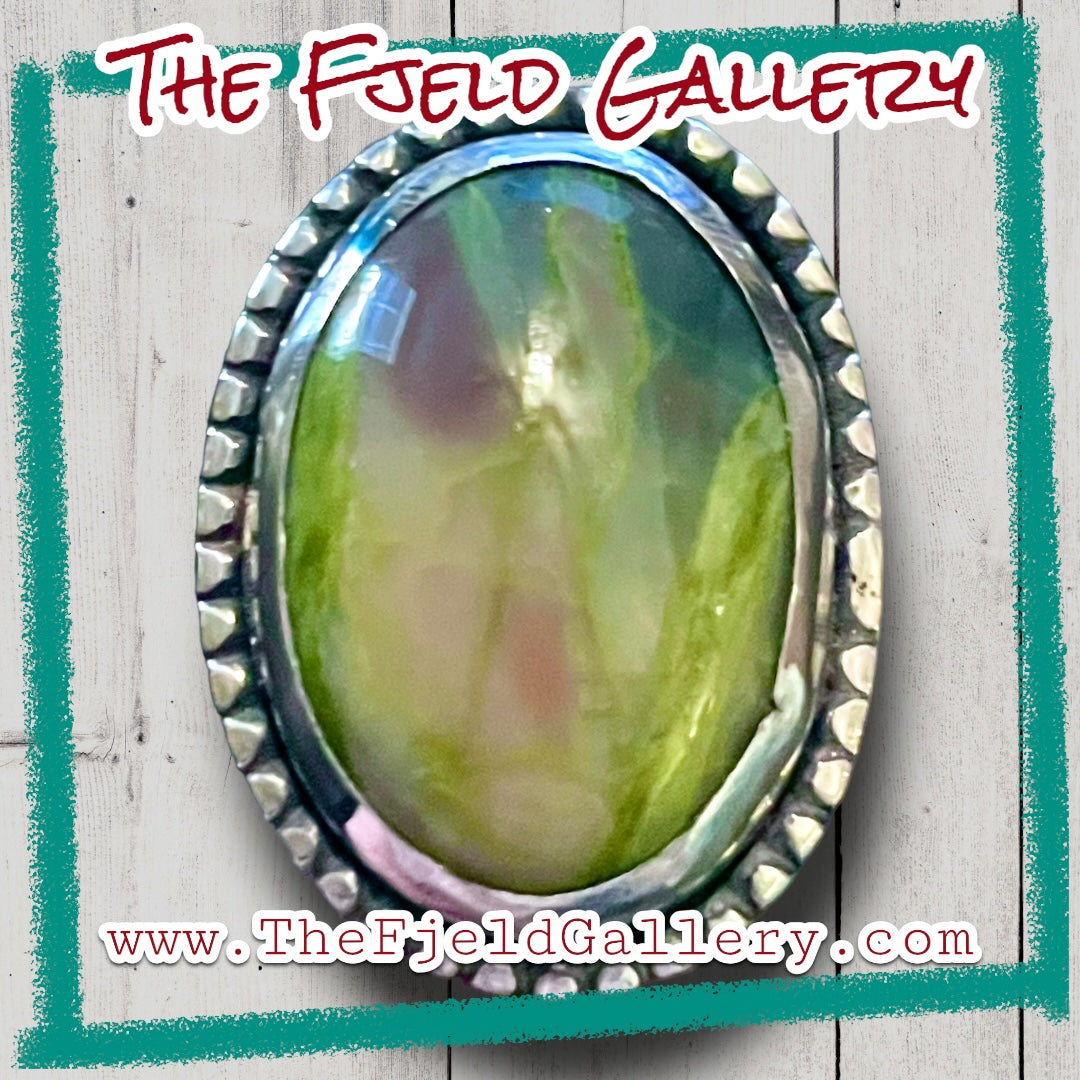 Handmade Serpentine Gemstone Cabochon Sterling Silver Ring