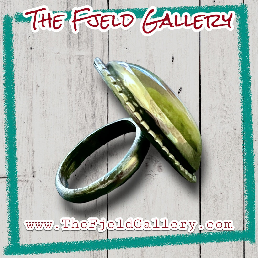 Handmade Serpentine Gemstone Cabochon Sterling Silver Ring