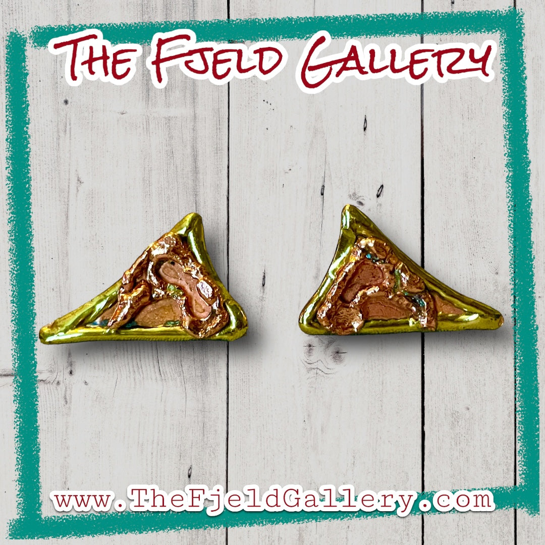 Vintage Mixed Metal Barbaric Brutalist Arts & Crafts Copper & Brass Geometric Earrings
