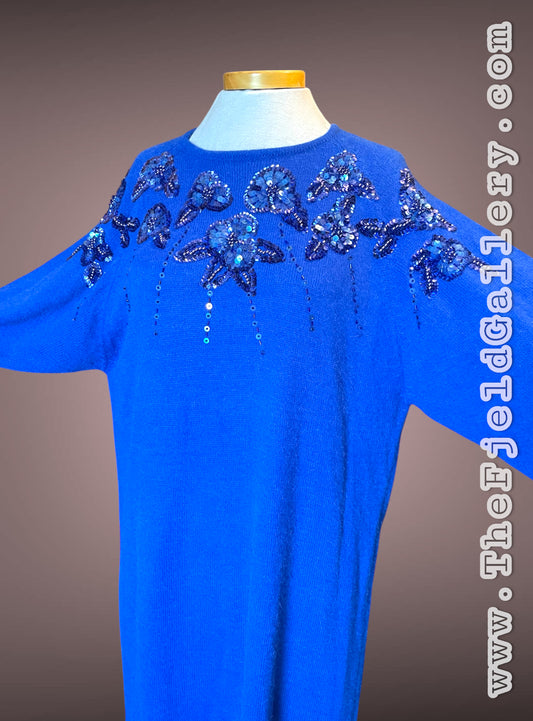 Vintage 1980’s Blue Sequin Sweater Dress
