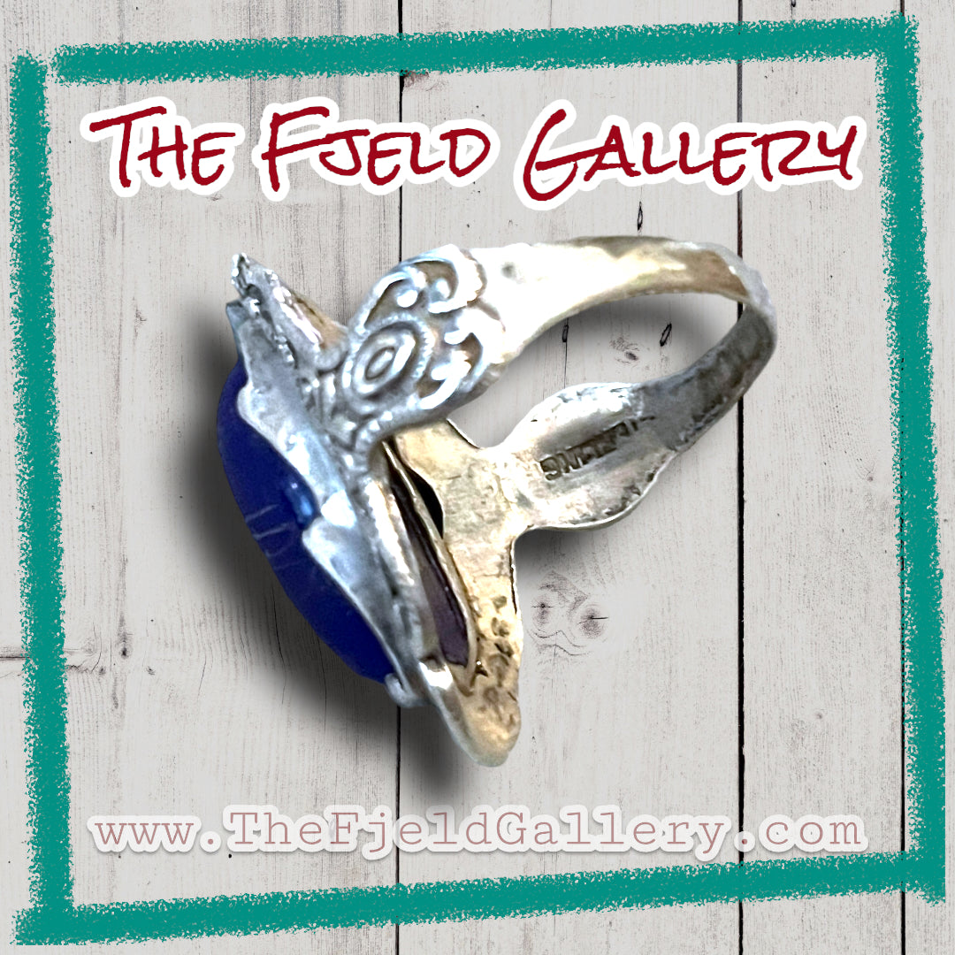 Vintage Art Deco Blue Chalcedony & Marcasite Sterling Silver Ring